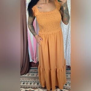 ruffle detailed shoulder dusty orange maxi